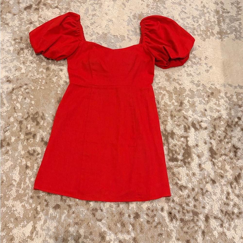 Francesca's Collections Red Mini Dress with Puff Sleeves